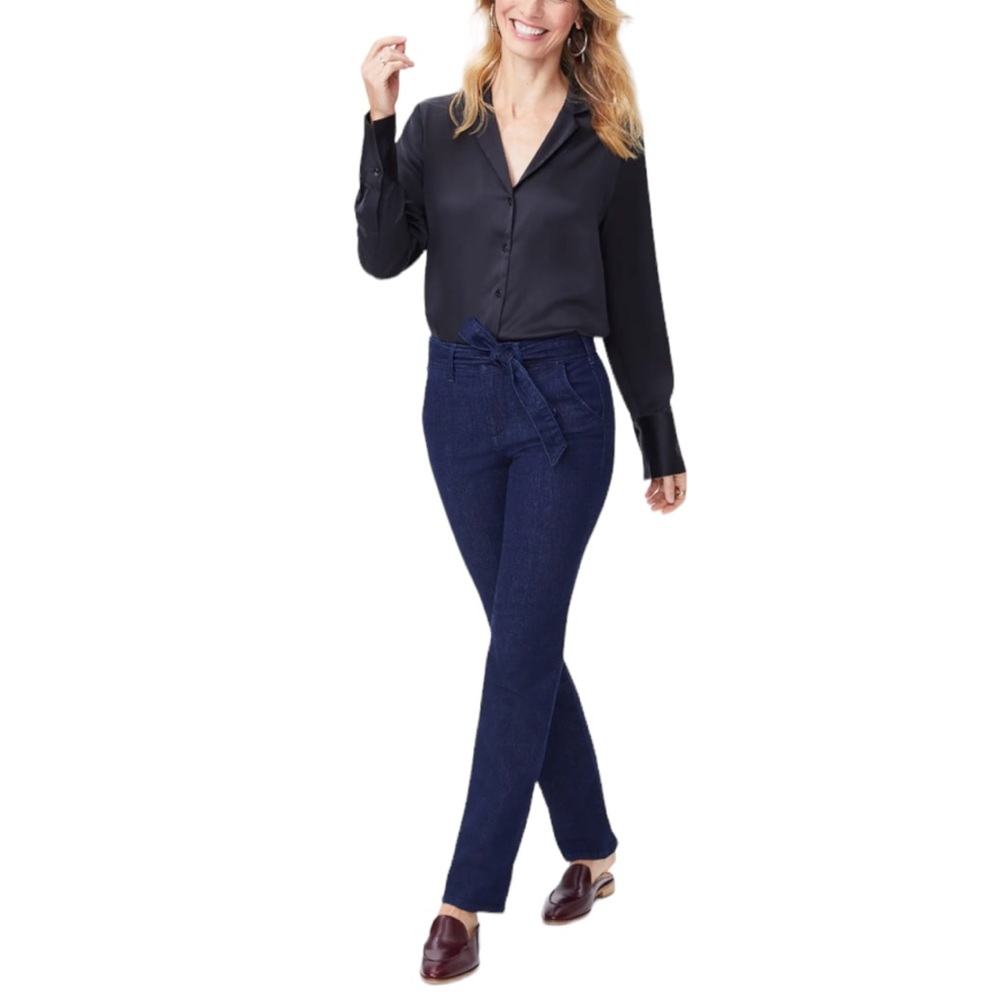 NYDJ Marilyn Straight Leg Tie Belt High Rise Lift Tuck Technology Womens Size 10